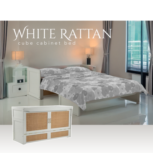 White Rattan - Cube Cabinet Murphy Bed