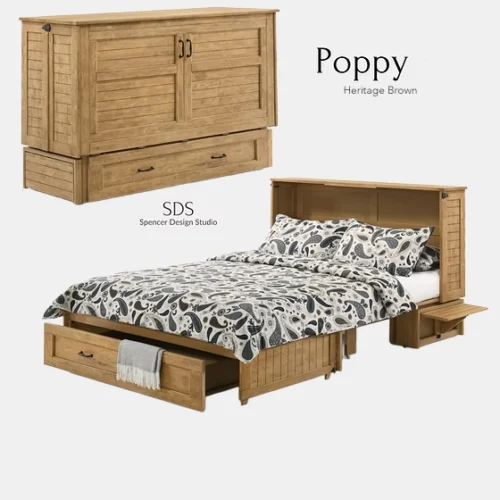Poppy Heritage Brown - Premium Cabinet Murphy Bed - Queen