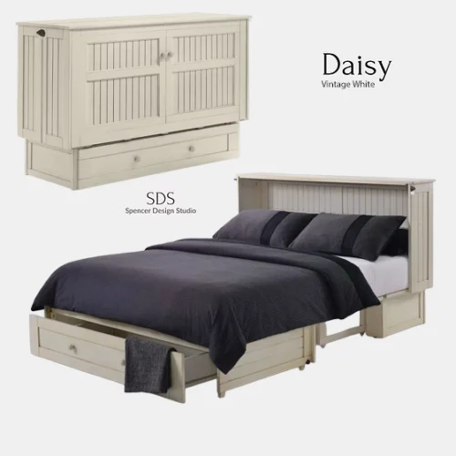 Daisy Vintage White - Premium Murphy Cabinet Beds - Queen